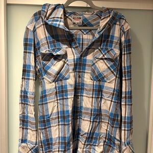 TNA Blue and White Plaid Hooded Shirt